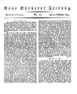 Neue Speyerer Zeitung Donnerstag 14. November 1822