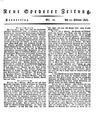 Neue Speyerer Zeitung Donnerstag 20. Februar 1823