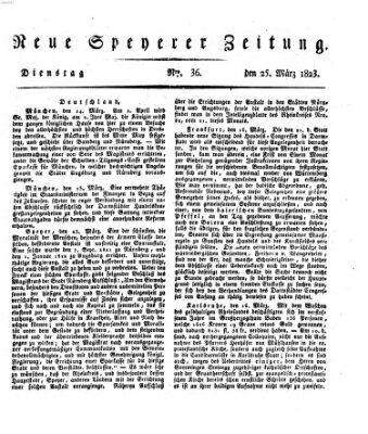 Neue Speyerer Zeitung Dienstag 25. März 1823