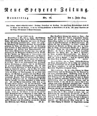 Neue Speyerer Zeitung Donnerstag 1. Juli 1824
