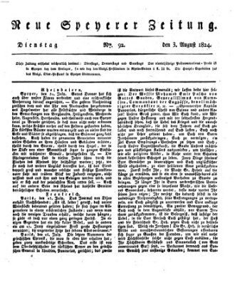 Neue Speyerer Zeitung Dienstag 3. August 1824