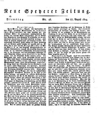 Neue Speyerer Zeitung Dienstag 17. August 1824