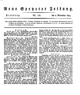 Neue Speyerer Zeitung Dienstag 2. November 1824