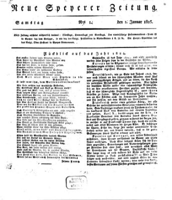 Neue Speyerer Zeitung Samstag 1. Januar 1825