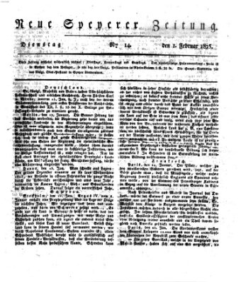 Neue Speyerer Zeitung Dienstag 1. Februar 1825