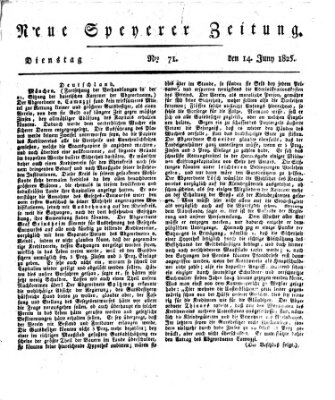 Neue Speyerer Zeitung Dienstag 14. Juni 1825