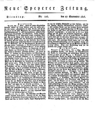 Neue Speyerer Zeitung Dienstag 27. September 1825