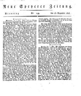 Neue Speyerer Zeitung Dienstag 13. Dezember 1825