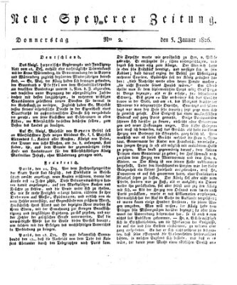 Neue Speyerer Zeitung Donnerstag 5. Januar 1826