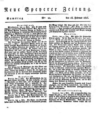 Neue Speyerer Zeitung Samstag 18. Februar 1826