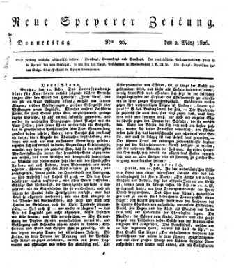 Neue Speyerer Zeitung Donnerstag 2. März 1826