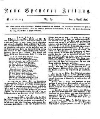 Neue Speyerer Zeitung Samstag 1. April 1826