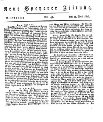 Neue Speyerer Zeitung Dienstag 11. April 1826