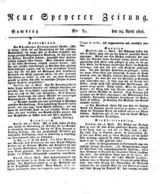 Neue Speyerer Zeitung Samstag 29. April 1826