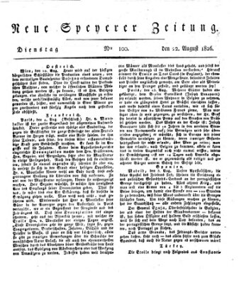 Neue Speyerer Zeitung Dienstag 22. August 1826