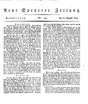 Neue Speyerer Zeitung Donnerstag 31. August 1826