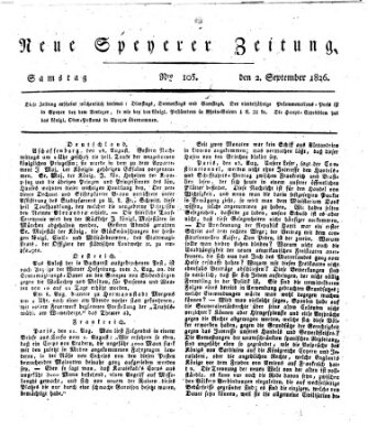 Neue Speyerer Zeitung Samstag 2. September 1826