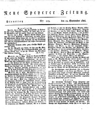 Neue Speyerer Zeitung Dienstag 12. September 1826