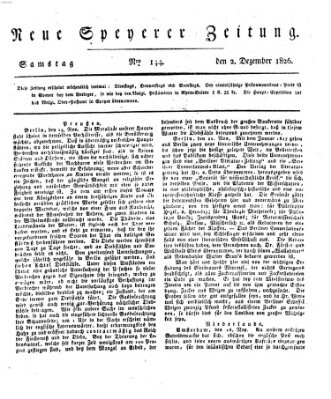 Neue Speyerer Zeitung Samstag 2. Dezember 1826