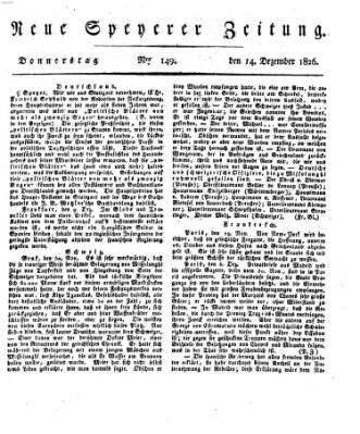 Neue Speyerer Zeitung Donnerstag 14. Dezember 1826