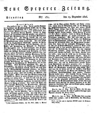 Neue Speyerer Zeitung Dienstag 19. Dezember 1826