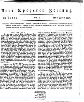 Neue Speyerer Zeitung Dienstag 2. Januar 1827