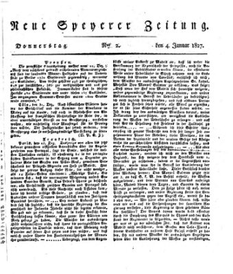 Neue Speyerer Zeitung Donnerstag 4. Januar 1827