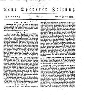 Neue Speyerer Zeitung Dienstag 16. Januar 1827