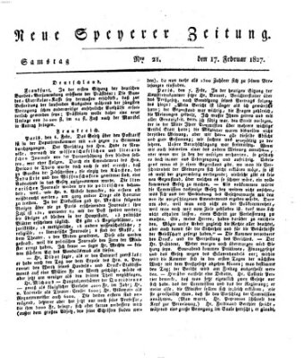 Neue Speyerer Zeitung Samstag 17. Februar 1827