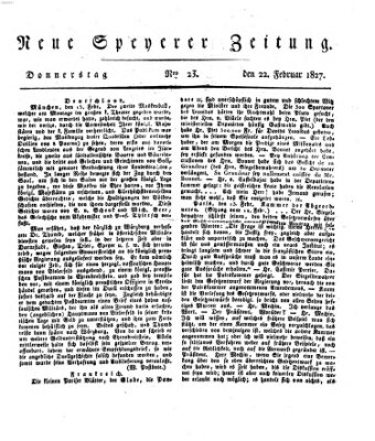 Neue Speyerer Zeitung Donnerstag 22. Februar 1827