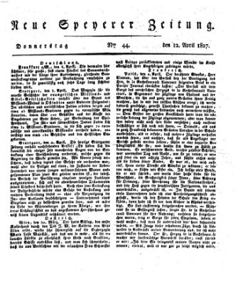 Neue Speyerer Zeitung Donnerstag 12. April 1827