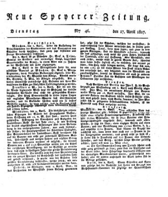 Neue Speyerer Zeitung Dienstag 17. April 1827