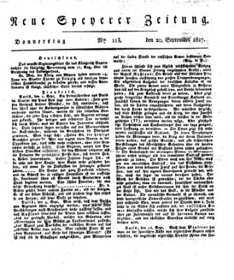 Neue Speyerer Zeitung Donnerstag 20. September 1827