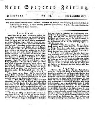 Neue Speyerer Zeitung Dienstag 2. Oktober 1827