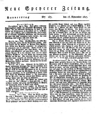 Neue Speyerer Zeitung Donnerstag 15. November 1827