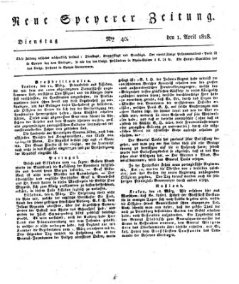 Neue Speyerer Zeitung Dienstag 1. April 1828