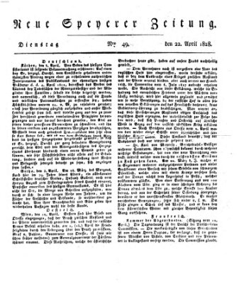 Neue Speyerer Zeitung Dienstag 22. April 1828