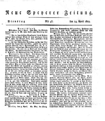 Neue Speyerer Zeitung Dienstag 14. April 1829