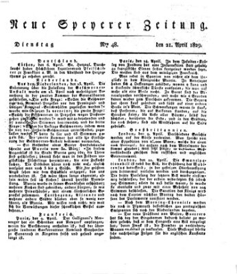 Neue Speyerer Zeitung Dienstag 21. April 1829