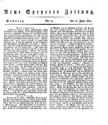 Neue Speyerer Zeitung Samstag 13. Juni 1829