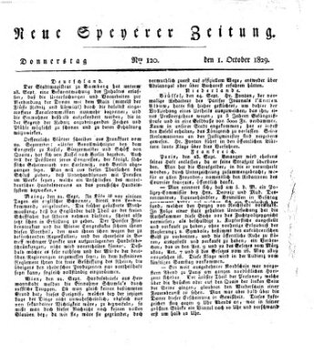 Neue Speyerer Zeitung Donnerstag 1. Oktober 1829