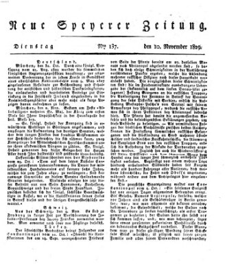 Neue Speyerer Zeitung Dienstag 10. November 1829