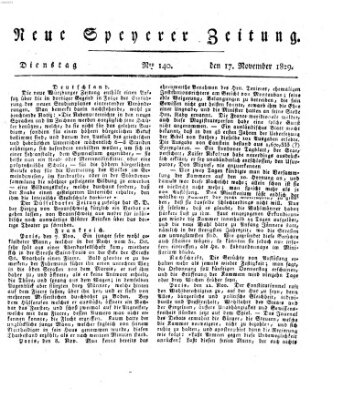 Neue Speyerer Zeitung Dienstag 17. November 1829