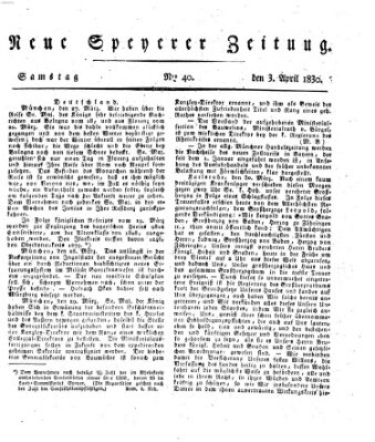 Neue Speyerer Zeitung Samstag 3. April 1830