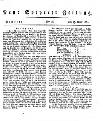 Neue Speyerer Zeitung Samstag 17. April 1830