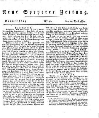 Neue Speyerer Zeitung Donnerstag 22. April 1830