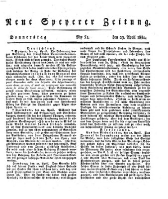 Neue Speyerer Zeitung Donnerstag 29. April 1830