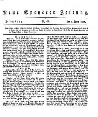 Neue Speyerer Zeitung Dienstag 1. Juni 1830