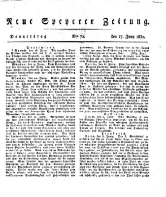 Neue Speyerer Zeitung Donnerstag 17. Juni 1830