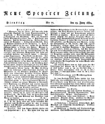 Neue Speyerer Zeitung Dienstag 29. Juni 1830